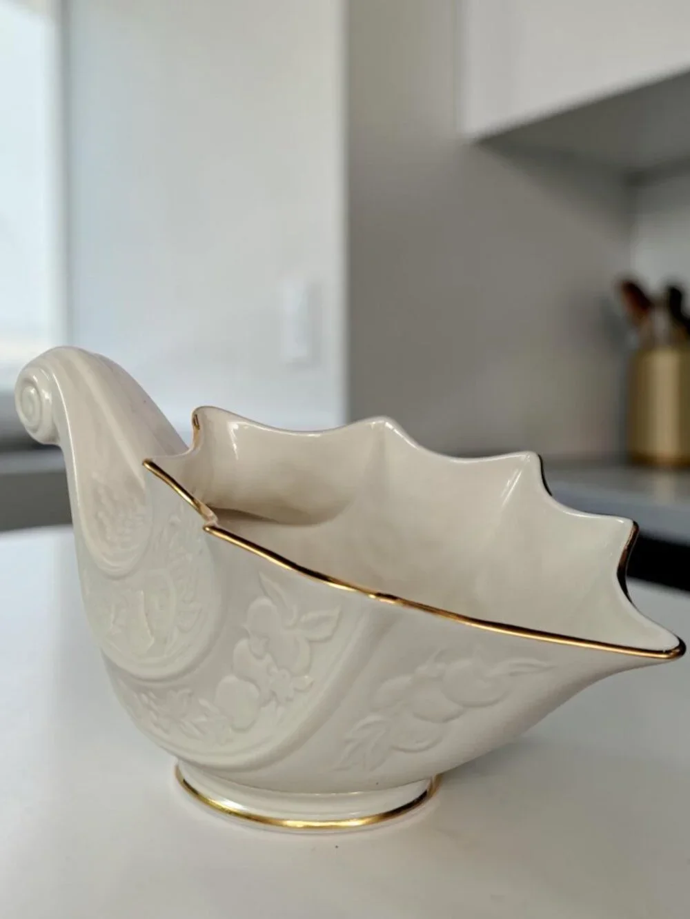Lenox “Fruits of Life” Cornucopia – Fine Ivory China Centerpiece w/ Gold Trim